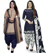 Multicolor cotton blend printed unstitched salwar suit material combo of 2