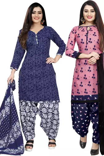 Multicolor cotton blend printed unstitched salwar suit material combo of 2