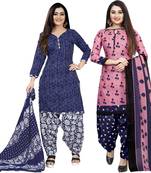 Multicolor cotton blend printed unstitched salwar suit material combo of 2