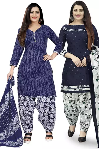 Multicolor cotton blend printed unstitched salwar suit material combo of 2