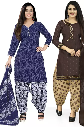 Multicolor cotton blend printed unstitched salwar suit material combo of 2