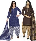 Multicolor cotton blend printed unstitched salwar suit material combo of 2