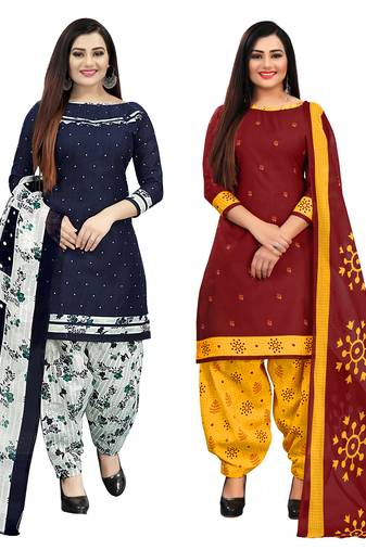 Multicolor cotton blend printed unstitched salwar suit material combo of 2
