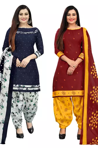 Multicolor cotton blend printed unstitched salwar suit material combo of 2