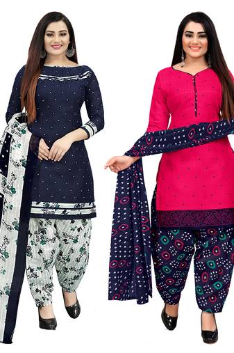 Multicolor cotton blend printed unstitched salwar suit material combo of 2