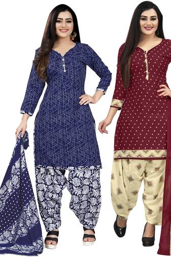 Multicolor cotton blend printed unstitched salwar suit material combo of 2