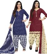 Multicolor cotton blend printed unstitched salwar suit material combo of 2