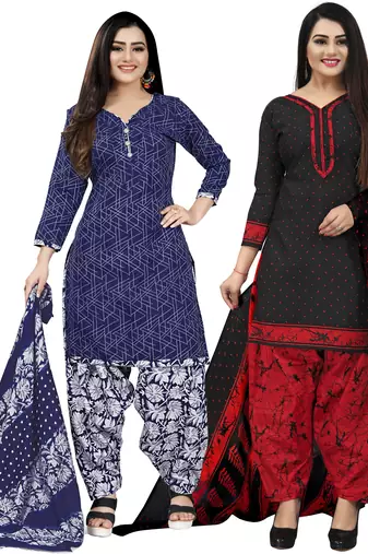 Multicolor cotton blend printed unstitched salwar suit material combo of 2