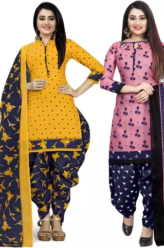 Multicolor cotton blend printed unstitched salwar suit material combo of 2