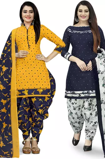 Multicolor cotton blend printed unstitched salwar suit material combo of 2