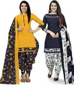 Multicolor cotton blend printed unstitched salwar suit material combo of 2