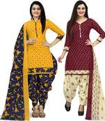 Multicolor cotton blend printed unstitched salwar suit material combo of 2