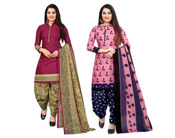 Multicolor cotton blend printed unstitched salwar suit material combo of 2 1