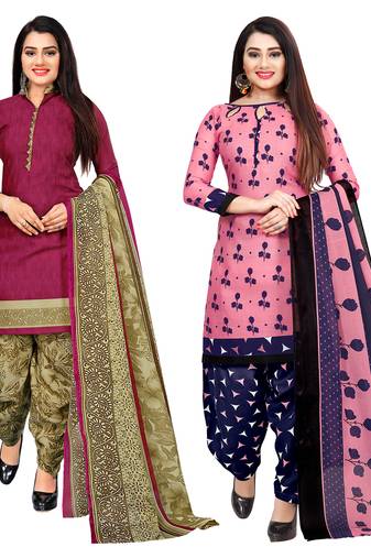 Multicolor cotton blend printed unstitched salwar suit material combo of 2