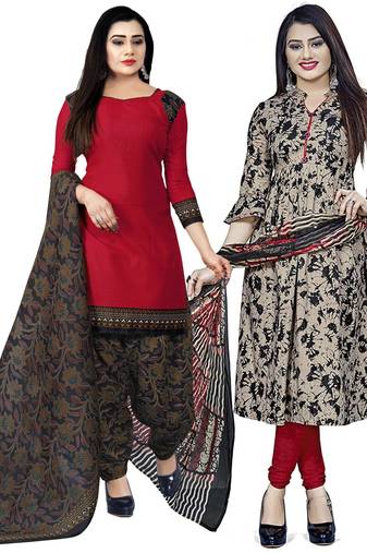 Multicolor cotton blend printed unstitched salwar suit material combo of 2