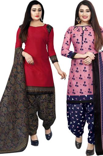Multicolor cotton blend printed unstitched salwar suit material combo of 2