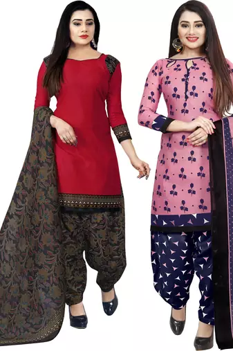 Multicolor cotton blend printed unstitched salwar suit material combo of 2