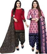 Multicolor cotton blend printed unstitched salwar suit material combo of 2