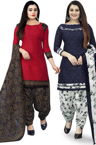 Multicolor cotton blend printed unstitched salwar suit material combo of 2