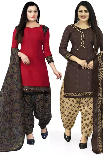 Multicolor cotton blend printed unstitched salwar suit material combo of 2