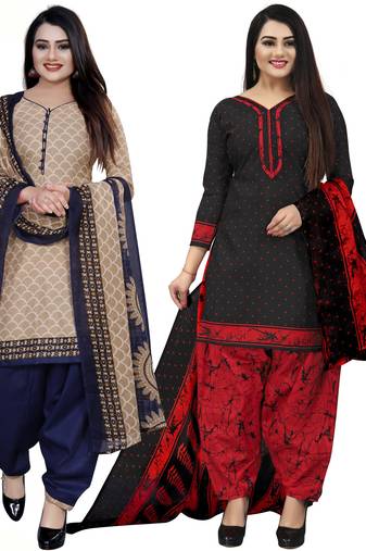 Multicolor cotton blend printed unstitched salwar suit material combo of 2
