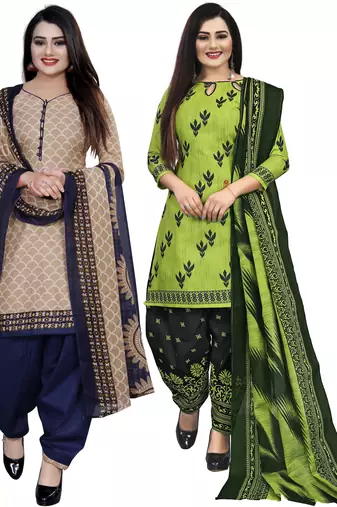 Multicolor cotton blend printed unstitched salwar suit material combo of 2