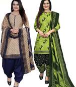 Multicolor cotton blend printed unstitched salwar suit material combo of 2