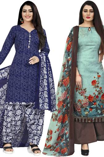 Multicolor cotton blend printed unstitched salwar suit material combo of 2
