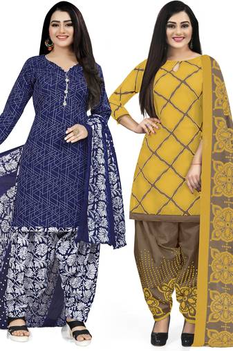 Multicolor cotton blend printed unstitched salwar suit material combo of 2