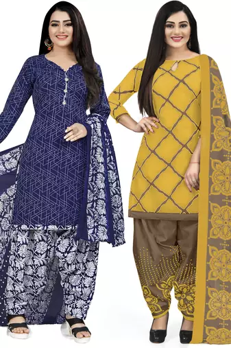 Multicolor cotton blend printed unstitched salwar suit material combo of 2