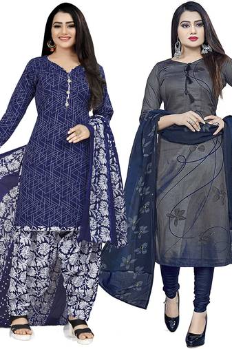 Multicolor cotton blend printed unstitched salwar suit material combo of 2