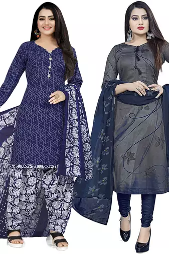 Multicolor cotton blend printed unstitched salwar suit material combo of 2