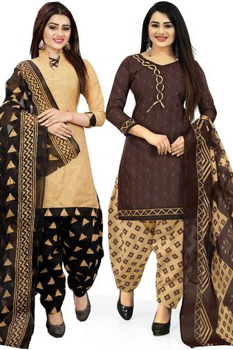Multicolor cotton blend printed unstitched salwar suit material combo of 2