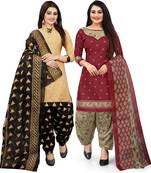 Multicolor cotton blend printed unstitched salwar suit material combo of 2