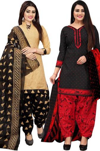Multicolor cotton blend printed unstitched salwar suit material combo of 2