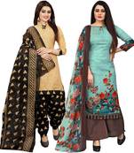 Multicolor cotton blend printed unstitched salwar suit material combo of 2