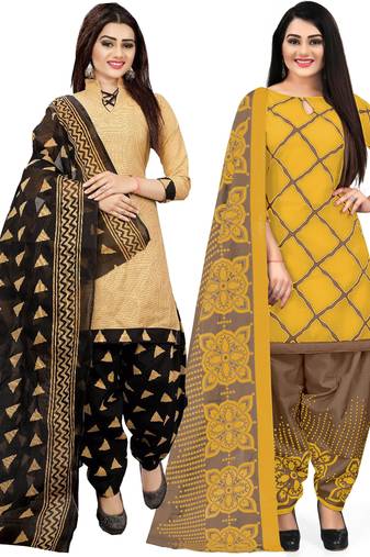 Multicolor cotton blend printed unstitched salwar suit material combo of 2