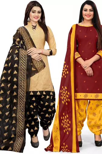 Multicolor cotton blend printed unstitched salwar suit material combo of 2
