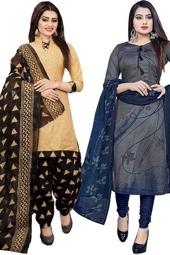 Multicolor cotton blend printed unstitched salwar suit material combo of 2
