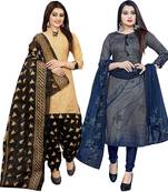 Multicolor cotton blend printed unstitched salwar suit material combo of 2