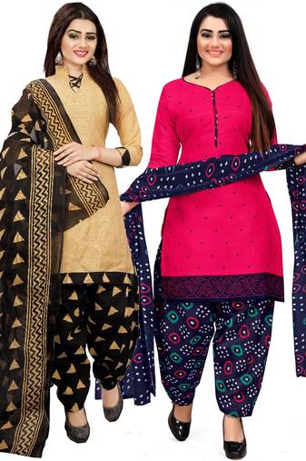 Multicolor cotton blend printed unstitched salwar suit material combo of 2
