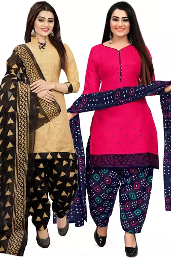 Multicolor cotton blend printed unstitched salwar suit material combo of 2