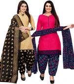 Multicolor cotton blend printed unstitched salwar suit material combo of 2