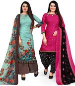 Multicolor cotton blend printed unstitched salwar suit material combo of 2