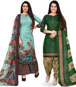 Multicolor cotton blend printed unstitched salwar suit material combo of 2