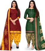 Multicolor cotton blend printed unstitched salwar suit material combo of 2
