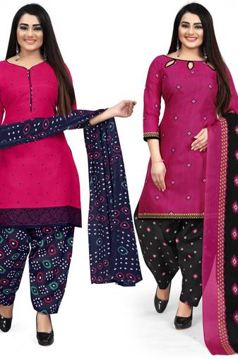 Multicolor cotton blend printed unstitched salwar suit material combo of 2