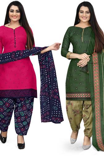 Multicolor cotton blend printed unstitched salwar suit material combo of 2