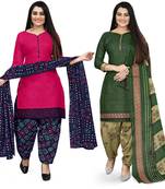 Multicolor cotton blend printed unstitched salwar suit material combo of 2