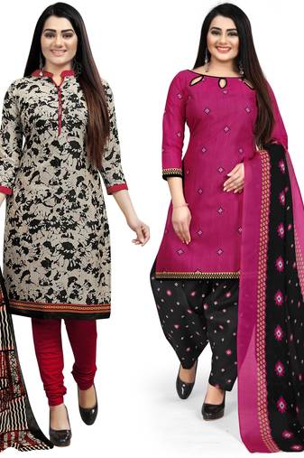 Multicolor cotton blend printed unstitched salwar suit material combo of 2